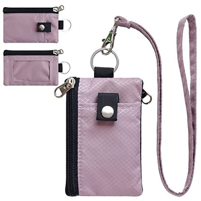 CHENSPRX Minimalist RFID Blocking Small Wallet with ID Window,WaterResistant Zip Id Case Wallet with Lanyard Keychain for Cards,Cash,Travel,Women,Men - color: LightPurple
