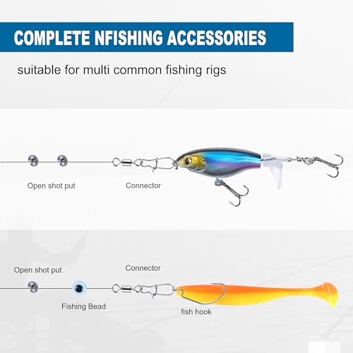 100 Pcs Fishing Lures Ploppers Equipment Tackle Gear Box for Bass, Floating Rotating Tail, Hard Fish Kit with Soft Lure,Hooks, Accessories Tools,Plastic Bait, Swimbait