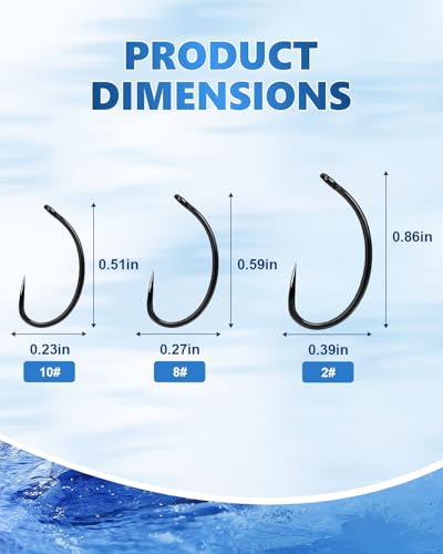 UCEC 190/220/260PCS Barbless Fishing Hooks, Carp Hooks Circle Curve Shank Fly Tying Fishing Hook Tackle Kit for Freshwater Saltwater Hair Rig Trout Size: 2# 4# 6# 8# 10# - size: 120PCS,#2