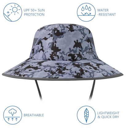 BASSDASH UPF 50+ Breathable Sun Hat with Removable Face Cover and Neck Flap Wide Brim Bucket Hat for Fishing Hiking Men Women - color: Storm Camo/Dark Grey