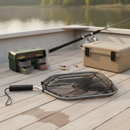 Landing Net Head Replacement with Rubber Mesh and Aluminum Alloy Frame for Freshwater Fishing (1 PC) - size: 13.78 x 11.81 x 11.42"