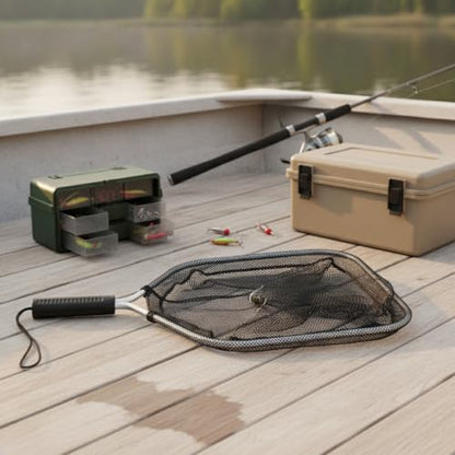 Landing Net Head Replacement with Rubber Mesh and Aluminum Alloy Frame for Freshwater Fishing (1 PC) - size: 13.78 x 11.81 x 11.42"