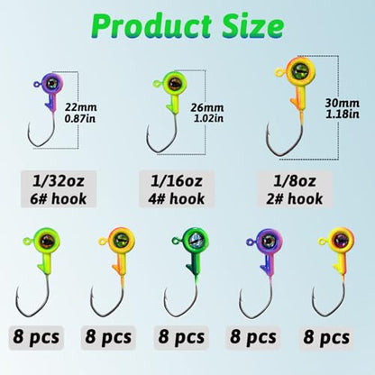 Crappie Jig Heads with 3D Eyes, 40 Packs - 1/32oz, 1/16oz, 1/8oz Jigs for Bass, Trout, Panfish - color: 1/16oz