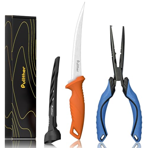 2PC Fishing Tool Kit - 7" Fillet Knife,Fishing Pliers,Multitool Hook Remover Fishing Pliers,Fishing Gear for Saltwater - color: 9.4"Fishing Pliers Blue