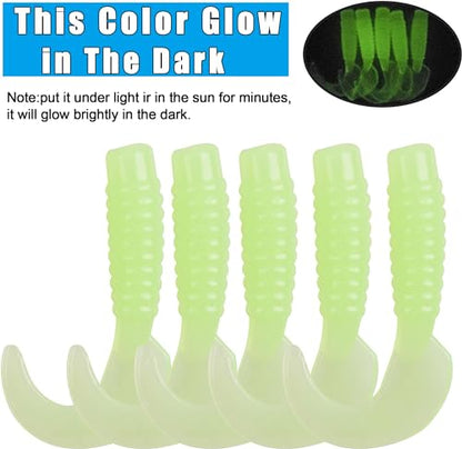 Soft Plastic Fishing Lure Jig Head Hook Kit,Grub Worm Lures Crappie Jigs Head Grub Tail Swimbait Tube Bait Jigs for Saltwater Freshwater, Trout Crappie Fishing - color: 48PCS Sets