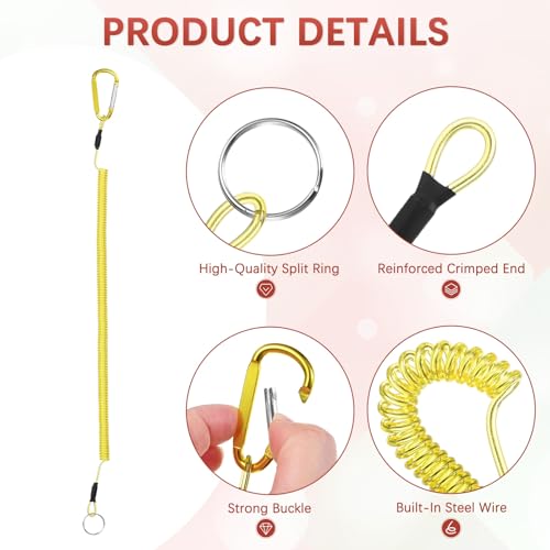 16.54IN Retractable Safety Coiled Lanyard [3PCS] - Steel Wire Fishing Rod Safety Lanyard Use for Pliers Boating - color: Yellow