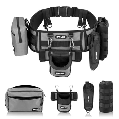 SANLIKE Adjustable Wading Fishing Belt Multi-Pocket Waist Rod Holder Tackle | 35–53in adjustable waist strap, soft mesh padding cuts fatigue, saltproof thick webbing, multi hooks for tackle mounting - color: Gray T2
