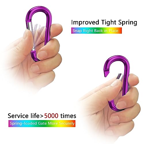 sprookber 3" Aluminum Carabiner D Ring, Caribeener Clips, Spring Snap Hook for Keychain Clip, Set of 10 - color: Purple