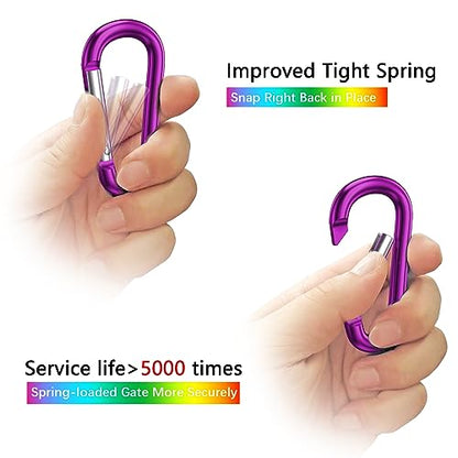 sprookber 3" Aluminum Carabiner D Ring, Caribeener Clips, Spring Snap Hook for Keychain Clip, Set of 10 - color: Purple