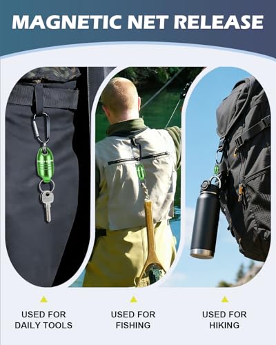 Magnetic Net Release for Fly Fishing, Aluminum Magnetic Quick Release Keychain, Fly Fishing Net Magnet Holder Retractor with Carabiner - color: GREEN-2PC