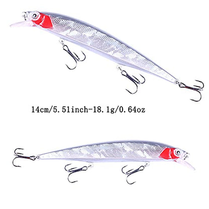 Jerk Baits for Bass Fishing, Jerkbait Fishing Lures, Minnow Lures Jerk Bait for Freshwater/Saltwater Fishing Lures for Trout Pike, 5pcs/10pcs with Box - color: I:5.51in/0.64oz/5pcs