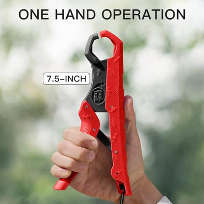 SNAIL TRAIL 7.5'' Floating Fish Gripper, Fishing Grabber | Catfish Mouth Pliers, Caught Bass Holder, Fish Scale Hook Clamp, Saltwater Lip Grip Tool with Lanyard, Gifts for Men - color: Red-black