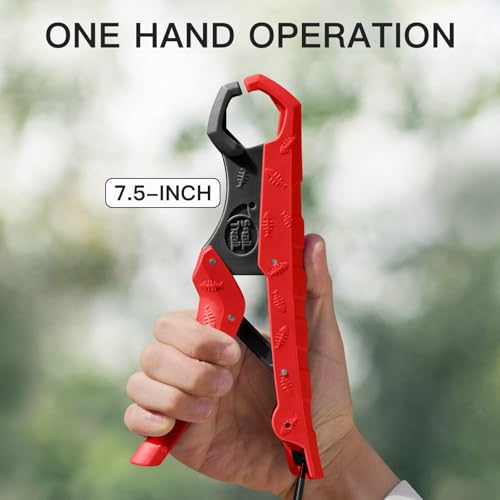 SNAIL TRAIL 7.5'' Floating Fish Gripper, Fishing Grabber | Catfish Mouth Pliers, Caught Bass Holder, Fish Scale Hook Clamp, Saltwater Lip Grip Tool with Lanyard, Gifts for Men - color: Red-black