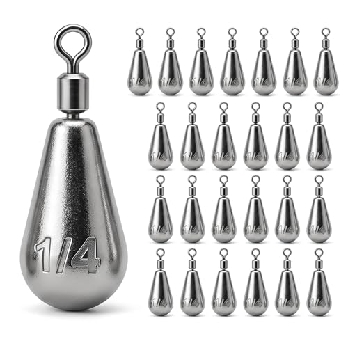 Drop Shot Fishing Weights with Rolling Swivel Streamlined Lead Fishing Sinkers for Freshwater Saltwater Catfish Bass Casting Fishing and Bottom Fishing Rigs - size: 1/4oz-25pcs-teardrop1