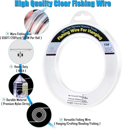 Clear Fishing Wire, Monofilament Fishing Line, Clear String for Hanging, Invisible Strong Wire Nylon Thread for Hanging Balloon Garland Picture Decorations - size: 0.55mm/525ft/34lb
