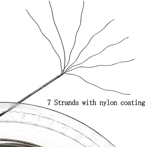 5LB-280LB 7 Strands Stainless Steel Wire Leader Nylon Coated-32.8ft Fishing Leader with 10pcs Crimp Sleeves - color: Silver with spool, size: 200LB