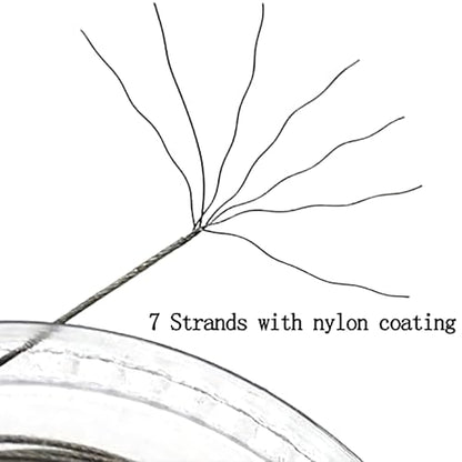 5LB-280LB 7 Strands Stainless Steel Wire Leader Nylon Coated-32.8ft Fishing Leader with 10pcs Crimp Sleeves - color: Silver with spool, size: 200LB
