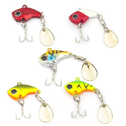 Fishing Lures VIB Tail Spinners Bait Metal Sinking Lures Fishing Jigs Blade Baits Bass Crankbait Fishing Spinner Blade for Bass Fishing Lure Kit with Tackle Box