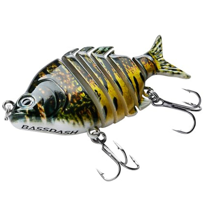 Bassdash SwimPanfish 0.34oz Hard Swimbaits Multi Jointed Topwater Trout Bass Fishing Crank Lure for Freshwater and Saltwater - color: Yellow Mackerel