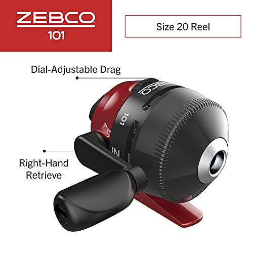 Zebco 101 Spincast Reel and Fishing Rod Combo, 5-Foot 2-Piece Fiberglass Fishing Pole with EVA Handle, Size 20 Reel, Quickset Anti-Reverse Fishing Reel, Right-Hand Retrieve, Black/Red