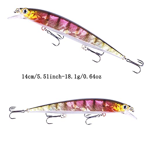 Jerk Baits for Bass Fishing, Jerkbait Fishing Lures, Minnow Lures Jerk Bait for Freshwater/Saltwater Fishing Lures for Trout Pike, 5pcs/10pcs with Box - color: I:5.51in/0.64oz/5pcs