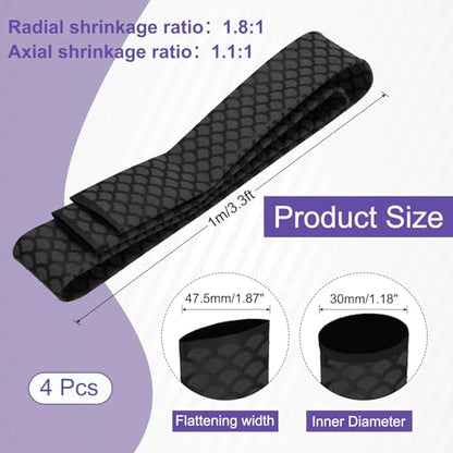 MECCANIXITY 4Pcs 3.3ft 1.2" Dia Heat Shrink Tubing for Fishing Rods, 30mm 1.8:1 Fish Scale Pattern Heat Shrink Wrap Handle Rod Grip with Anti-Slip Waterproof Insulation, Black - color: Black, size: 30mm