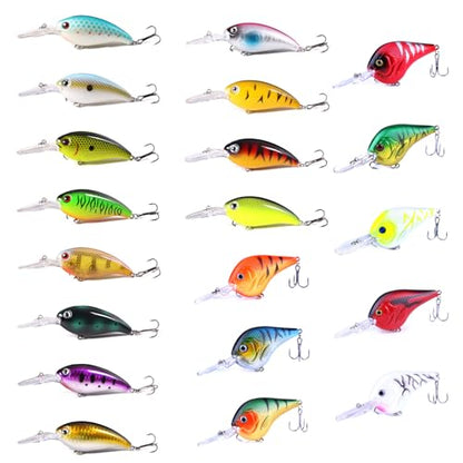 Fishing Lures Kit Mix Includes Minnow Popper Crankbait and Fish Hook for Fishing Saltwater Freshwater Trout Bass Salmon - color: 20CPCS
