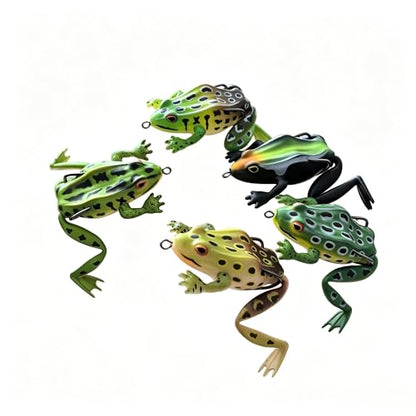 Topwater Frog Lures 5 Pack - Weedless Hollow Body Popping Frog for Bass Fishing, Lifelike Action with Double Hooks for Topwater Strikes