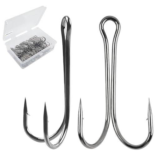 OROOTL Double Fishing Hooks, 50pcs Classic Frog Hooks High Carbon Steel Double Hook Fishing Barbed Open Shank for Saltwater Freshwater - size: 3/0-50pcs