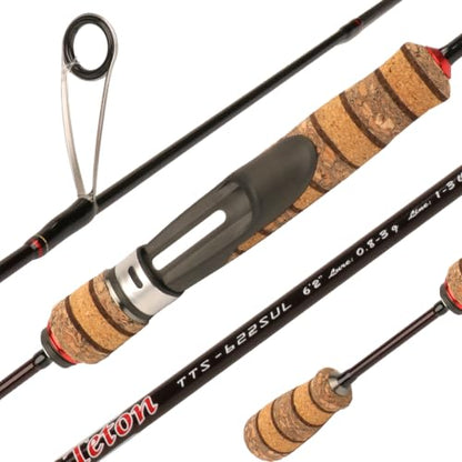 Teton 5'2"-6'6" BFS Fishing Rod Casting & Spinning, Ultra Light Rods, 40T Carbon Fiber Blank, Fuji Guides & Reel Seat, MF Fast Action, 2 Piece Travel Trout Lure Pole - size: Spin 6'2"-SUL-M Fast-TTS622SUL