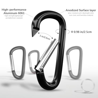 sprookber 4" & 5" Extra Large Aluminum Carabiner D Ring, Caribeener Clips, Spring Snap Hook for Keychain Clip, Set of 4 - color: black-4", size: 4 inch