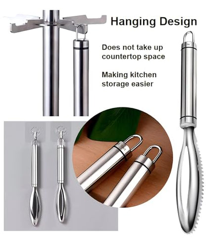 Fish Scale Remover,304 Stainless Steel Fish Scaler Easy Use Fish Descaler Tool,Fish Scaler Remover Lung Remover for Family Kitchen,Easy to Clean Kitchen Tool(9.65 * 1.26in)-SATONBEYI