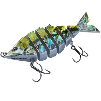 BASSDASH Bone Swimbait Multi Jointed Hard Fishing Lure for Bass Trout Bluegill Pike with Angled Cut Segments - color: Baby Bass