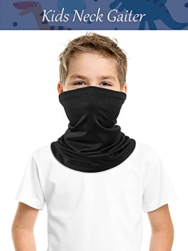 SATINIOR 4 Pieces Kids Summer Neck Gaiter Unisex Cooling Face Cover Scarf Breathable Sun Bandana Fishing Cycling Mask - color: Black, Grey, Light Grey, Lined Black