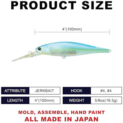 LUCKY CRAFT Pointer 100DD-S, Saltwater Surf Fishing Lures, Jerkbait, Halibut, Surf Perch, Calico Bass, White Seabass, Striped Bass, Sinking, Fishing Gear - color: 633 Sexy Blue