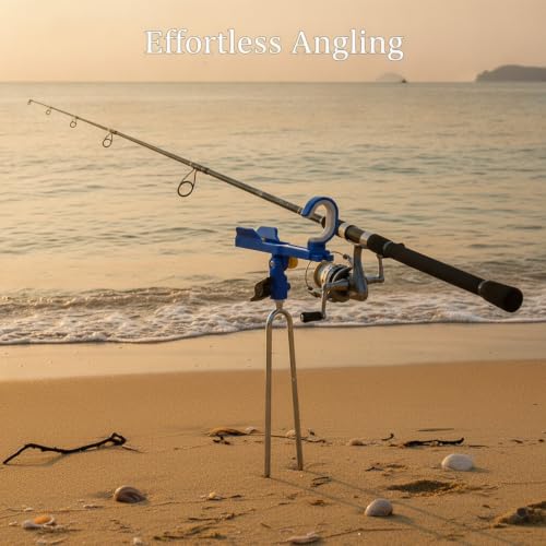Fishing Rod Holder with Ground Spike, Foldable Metal Stake for Riverbank and Seaside Angling (1 PC) - color: Blue