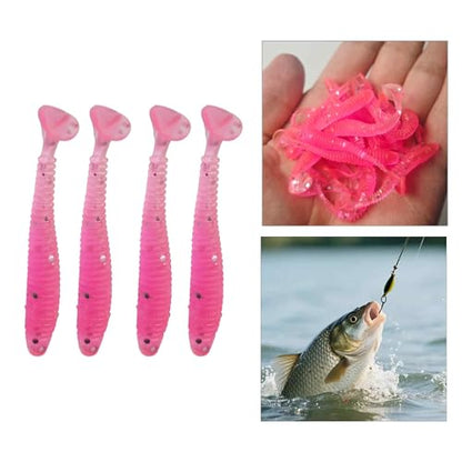 50PCS 5cm Soft Plastic Fishing Lures, PVC Paddle Tail Swimbaits for Bass Trout Walleye Crappie, T-Tail Grub Worm Baits Tackle Accessory - color: Pink