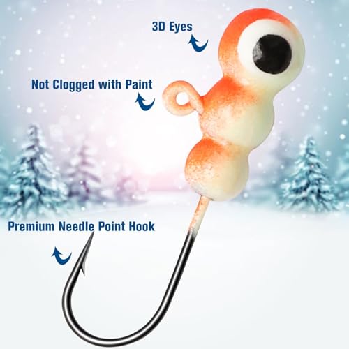 Dovesun Ice Fishing Jigs Kit Ice Fishing Lures Glow in The Dark Fishing Gear Lures 20-93Pcs Jig Head with Tackle Box for Panfish Walleye Crappie Perch Bluegil Trout - color: 20pcs