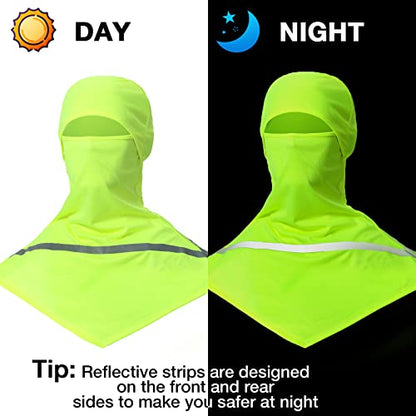 Seematn 4 Pcs Summer Balaclava Men Women Sun Face Mask for UV Protection Neck Covers with Reflective Strip Construction Work - color: Neon Yellow