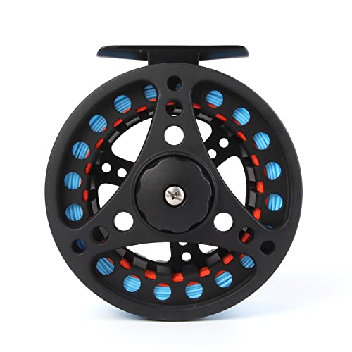 (1/2WT 3/4WT 5/6WT 7/8WT) Fly Reel with Line Combo Aluminum Alloy Large Arbor Fly Fishing Reels Weight Forward Fly Line with Braided Backing Taper Leader Pre-Tied - color: Black reel with Sky Blue Fly Line, size: 1/2 WT Reel+Line
