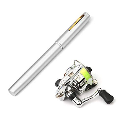 Lixada Fishing Rod Reel Combo Mini Pen Fishing Pole Kit Telescopic Fishing Rod Spinning Reel Combo Kit - color: Silver, size: 1.0 m