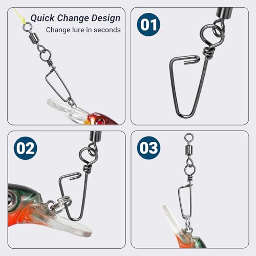 QISHUO Barrel Stainless Snap Swivels Strength Saltwater Lure Connector Fishing Steel Clips Fishing Swivel Rolling Black Nickel - size: Size4 (44lb) 50 pcs