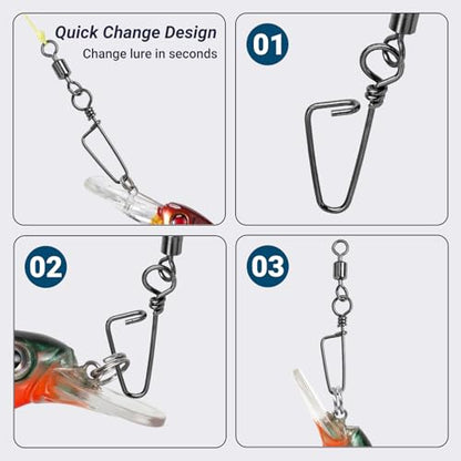 QISHUO Barrel Stainless Snap Swivels Strength Saltwater Lure Connector Fishing Steel Clips Fishing Swivel Rolling Black Nickel - size: Size4 (44lb) 50 pcs