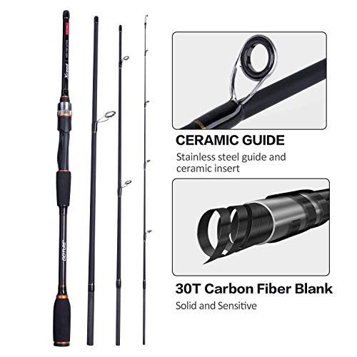 Goture 4-Piece Travel Carbon Fishing Rod M/MH Action 6.6-12ft Multi-Colors | Goture multi-spec travel fishing rods adopt upgraded high-grade carbon fiber blank with premium Fuji line guides - color: Black, size: Spinning/7'-Moderate-Fast/Medium