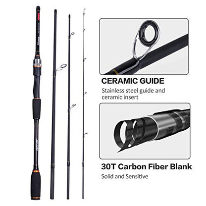 Goture 4-Piece Travel Carbon Fishing Rod M/MH Action 6.6-12ft Multi-Colors | Goture multi-spec travel fishing rods adopt upgraded high-grade carbon fiber blank with premium Fuji line guides - color: Black, size: Spinning/9'-Moderate-Fast/Medium-Heavy