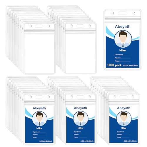 ABEYATH 1000 Pack Extra Thick ID Card Name Badge Holder Heavy Duty Waterproof Clear Plastic PVC Vertical Sleeve Pocket Resealable - style: 1000pack