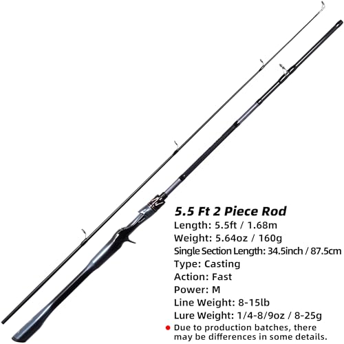 Kilitn Fishing Rod, 2-Piece Graphite Rod, Spinning & Casting, Strong Carbon Fiber Fishing Poles with Comfortable Handle for Freshwater or Saltwater Fishing - size: 5.5FT, style: Casting Rod
