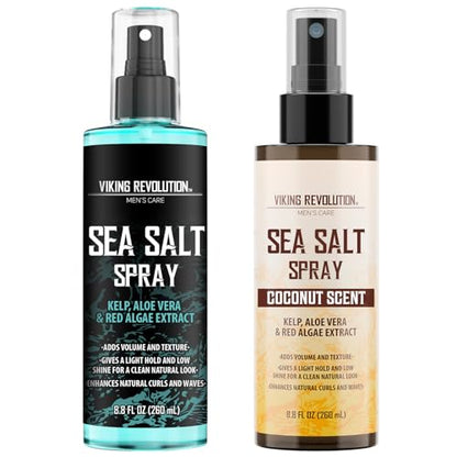 Viking Revolution Sea Salt Spray for Hair Men - Hair Texturizing Spray with Kelp, Aloe Vera and Red Algae Extract to Add Volume and Texture - Ocean Breeze and Coconut Scent, 8.8oz each - size: 8.8 Fl Oz (Pack of 2), style: Coconut + Ocean Breeze Sea Salt