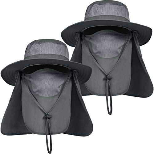 IYEBRAO Mens Outdoor Sun Hat with Face Neck Flap UV Protection Wide Brim Fishing Hat for Hiking Safari Gardening UPF 50+ - color: 2 Pack-dark Gray＆dark Gray