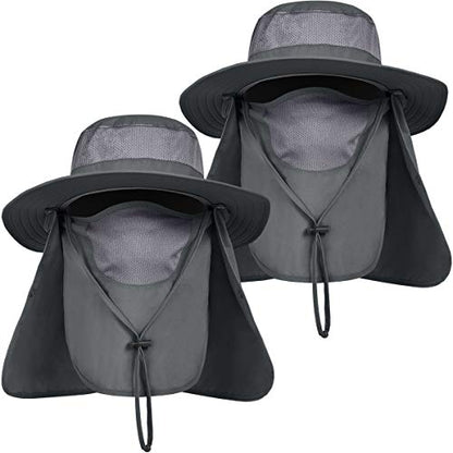 IYEBRAO Mens Outdoor Sun Hat with Face Neck Flap UV Protection Wide Brim Fishing Hat for Hiking Safari Gardening UPF 50+ - color: 2 Pack-dark Gray＆dark Gray